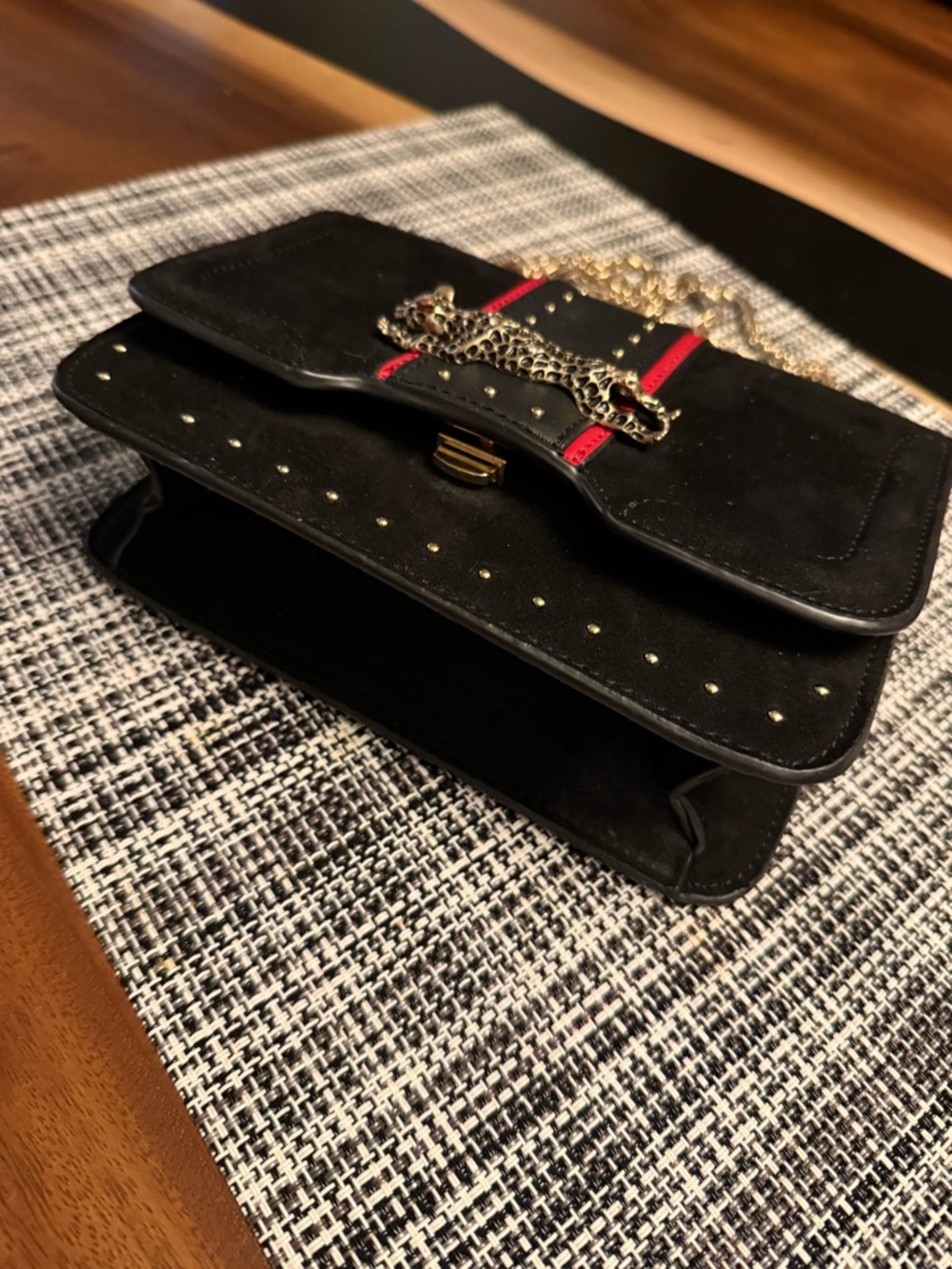 Topshop Panther 🐆 Chain Crossbody Bag | Black Velvet & Studded - Picture 4 of 10
